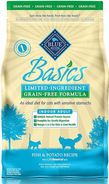 blue buffalo blue basics limited ingredient cat food indoor fish and potato recipe