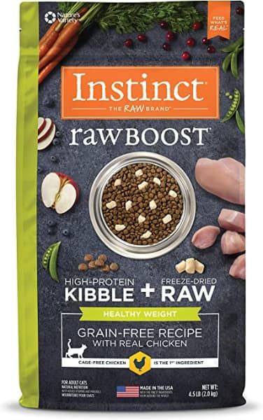 instinct raw boost healthy weight grain-free recipe with chicken cat food