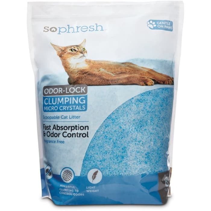 so phresh scoopable odor-lock clumping micro crystal cat litter in blue silica